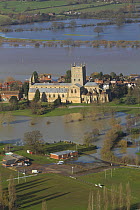 Tewkesbury Abbey surrounded with flooded town and meadows following February 2014 Severn Valley floods, Gloucestershire, England, UK, 7th February 2014.