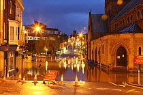 Guildford town centre, flooded by River Wey at night, during Christmas flooding 2013. Surrey, England, UK, 25th December 2013.