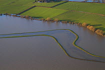 Meander in River Parrett with levees during January 2014 flood, Somerset Levels, England, UK, 9th January 2014.