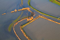 River Parrett with levees and fields during January 2014 flood, Somerset Levels, England, UK, 9th January 2014.