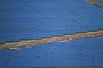 Very large Solar panel farm, aerial view, Somerset, England, UK, 9th January 2014.
