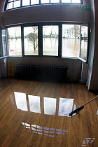Flooded interior of wine bar / restaurant during clear up after February 2014 floods, Worcester, England,  UK, 10th February 2014.