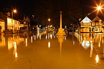 Flooded town of Datchet at night during February 2014 flooding, Berkshire, England, UK, 11th Februay 2014.