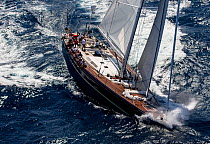 Mega yacht 'Salute' racing in the 2013 St. Barths Bucket Regatta, March 2013, Caribbean. All non-editorial uses must be cleared individually.