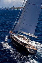 Mega yacht 'Salute' racing in the 2013 St. Barths Bucket Regatta, March 2013, Caribbean. All non-editorial uses must be cleared individually.