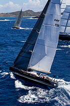 Mega yacht P2 racing in the 2013 St. Barths Bucket Regatta, March 2013, Caribbean. All non-editorial uses must be cleared individually.