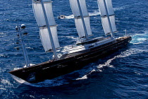 Mega yacht 'Maltese Falcon' racing in 2013 St. Barths Bucket Regatta, March 2013, Caribbean. All non-editorial uses must be cleared individually.