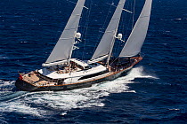 Mega yacht 'Panthalassa' racing in 2013 St. Barths Bucket Regatta, March 2013, Caribbean. All non-editorial uses must be cleared individually.
