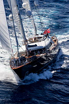 Mega yacht 'Panthalassa' racing in 2013 St. Barths Bucket Regatta, March 2013, Caribbean. All non-editorial uses must be cleared individually.