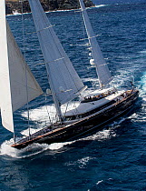 Mega yacht 'Silencio' racing in 2013 St. Barths Bucket Regatta, March 2013, Caribbean. All non-editorial uses must be cleared individually.