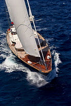 Mega yacht 'Silencio' racing in 2013 St. Barths Bucket Regatta, March 2013, Caribbean. All non-editorial uses must be cleared individually.