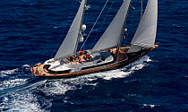 Mega yacht sailing in St. Barths 2013 Bucket Regatta, March 2013, Caribbean. All non-editorial uses must be cleared individually.