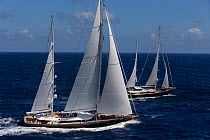 Mega yachts racing in 2013 St. Barths Bucket Regatta, March 2013, Caribbean. All non-editorial uses must be cleared individually.
