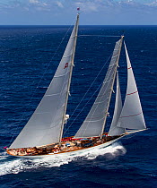 Mega yacht sailing in 2013 St. Barths Bucket Regatta, March 2013, Caribbean. All non-editorial uses must be cleared individually.