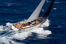Mega yacht 'Salperton' sailing in 2013 St. Barths Bucket Regatta, March 2013, Caribbean. All non-editorial uses must be cleared individually.