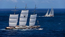 Super yacht 'Maltese Falcon' races in the St. Barths Bucket Regatta, March 2013, Caribbean. All non-editorial uses must be cleared individually.