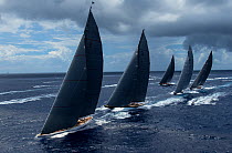 Classic J Class yachts line up during racing in the St. Barths Bucket Regatta, March 2013, Caribbean. All non-editorial uses must be cleared individually.