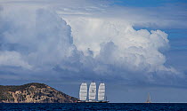 Mega Yacht 'Maltese Falcon' sailing off St. Barths during the annual St. Barths Bucket Regatta, March 2013, Caribbean. All non-editorial uses must be cleared individually.