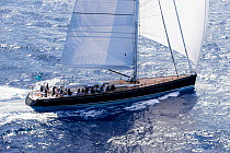 Mega yacht sailing in the 2013 St. Barths Bucket Regatta, March 2013, Caribbean. All non-editorial uses must be cleared individually.