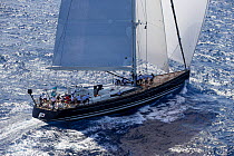 P2 racing with spinnaker out in the 2013 St. Barths Bucket Regatta, March 2013, Caribbean. All non-editorial uses must be cleared individually.