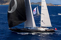 Spinnakers racing around island in the 2013 St. Barths Bucket Regatta, March 2013, Caribbean. All non-editorial uses must be cleared individually.