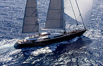 Mega yacht racing in the 2013 St. Barths Bucket Regatta, Caribbean, March 2013. All non-editorial uses must be cleared individually.