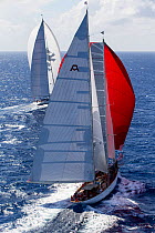 Mega yachts racing in the 2013 St. Barths Bucket Regatta, Caribbean, March 2013. All non-editorial uses must be cleared individually.