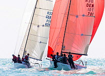 Two sail boats racing in the Key West Race Week, Florida, 2013. All non-editorial uses must be cleared individually.