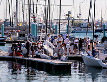 Sail boats in a busy marina during 2013 Key West Race Week, Florida. All non-editorial uses must be cleared individually.