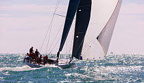 Sail boat racing with spinnaker out in choppy waters during the 2013 Key West Race Week, Florida. All non-editorial uses must be cleared individually.