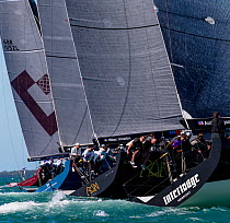 Four sailing boats racing during the 2013 Key West Race Week, Florida. All non-editorial uses must be cleared individually.