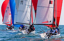 Four boats with spinnakers out racing in Key West Race Week 2013, Florida. All non-editorial uses must be cleared individually.