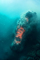 Hot lava from Kilauea Volcano erupting underwater as pillow lava, offshore from Hawaii Volcanoes National Park, Puna, Hawaii,Hawaiian Islands, USA. 20th January 2013.