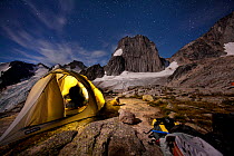 Campsite at night, Applebee camp in Bugaboo Provincial Park, British Columbia, Canada, August 2013.