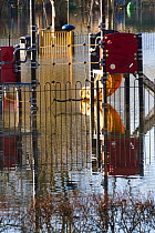 Flooded playground during February 2014 flood, Surrey, England, UK, 16th February 2014.