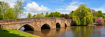 Five-arched bridge over the River Wye at Bakewell, constructed in the 13th century. Bakewell, Peak District National Park, UK, May 2013.