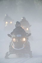 Guided snowmobile tours in  Yellowstone National Park, Wyoming, USA, January 2013.