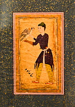 Watercolour portrait of a young falconer from India, late 1500's.