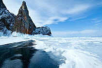 Landscape of ice on Lake Baikal, Siberia, Russia, March.