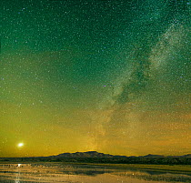 Venus, the evening star,  and the Milky Way reflected in pond where Greater Sandhill Cranes roost, Bosque del Apache, New Mexico, December 2013.