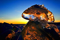 Ice formation at sunset, Lake Baikal, Siberia, Russia, March.