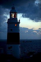 Europa Point Lighthouse at dawn, looking east into the Mediterranean Sea, Gibraltar, December.