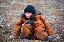 Yaroslava Votgyrgina, Chukchi girl aged 5 years, watches the proceedings of the Chukchi 'Festival of the Young Reindeer,' at a herders' camp. Iultinsky District, Chukotka, Siberia, Russia, August 2013...