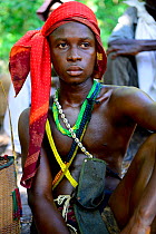 Groom in traditional clothing at his wedding in the village of Ambeduco. Orango Island, Guinea-Bissau, December 2013.