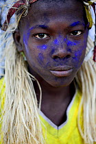 Susso child with his face painted ready for traditional dance. Catesse village, Cantanhez National Park, Guinea-Bissau, December 2013.