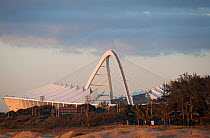 Moses Mabhida stadium seen from the beach, Durban, KwaZulu-Natal, South Africa, August 2009.