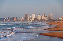 Durban beach with city skyscrapers in the distance, KwaZulu Natal, South Africa, August 2009.
