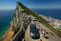 Tourists on the Upper Rock area of the Gibraltar Nature Reserve, Gibraltar, June.
