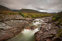 Overcast day over River Feshie, Glenfeshie, Cairngorms National Park, Scotland, August 2013.