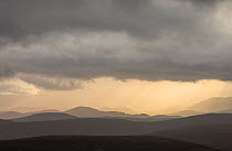 Dramatic skies over Glenfeshie at sunset, Cairngorms National Park, Scotland, August 2013.
